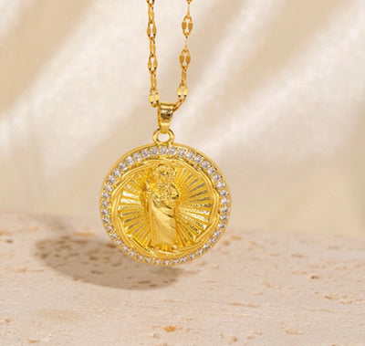 Copper Plating Geometric Virgin Mary Pendant Necklace