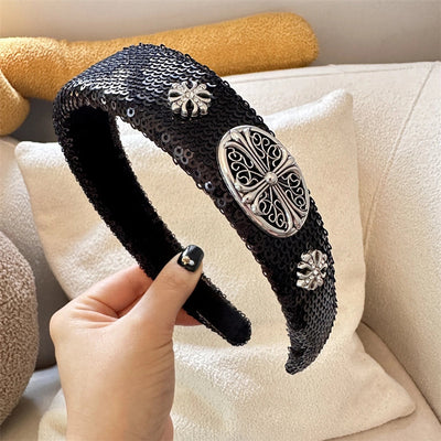 High-Grade French Headband  Internet Celebrity  Fengshui Diamond Letter H Hairpin Special-Interest Design Sequ Headband Hair Accessories