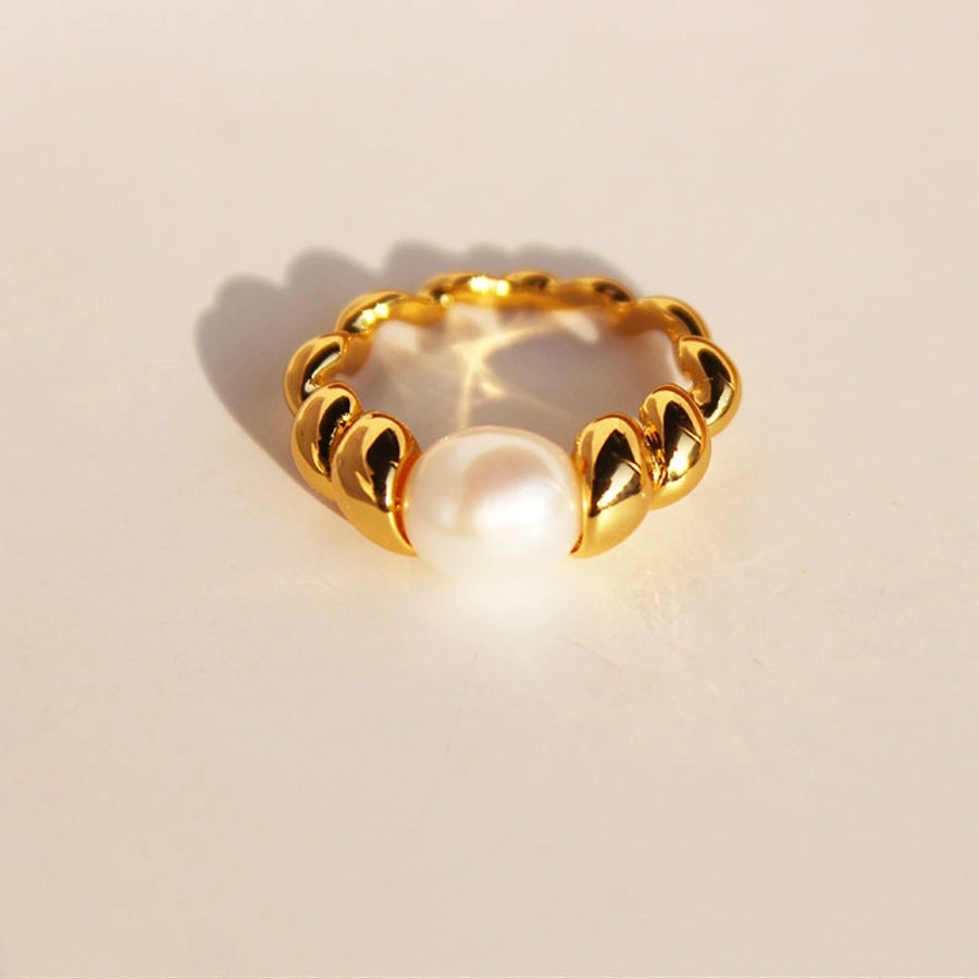 Freshwater Pearl Brass 24K Gold Plated Irregular Spiral Stripe Freshwater Pearl Brass Rings