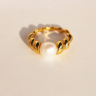 Freshwater Pearl Brass 24K Gold Plated Irregular Spiral Stripe Freshwater Pearl Brass Rings