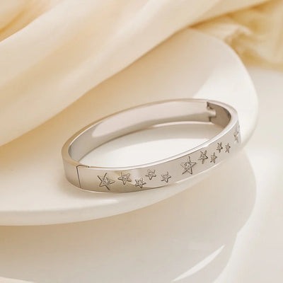 IG Style Chinoiserie Pentagram Star 304 Stainless Steel Zircon Bangle In Bulk