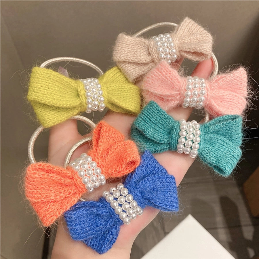 autumn and winter new bow wool simple headband female online influencer ins rubber band female hair tie pearl tie waist hair ring