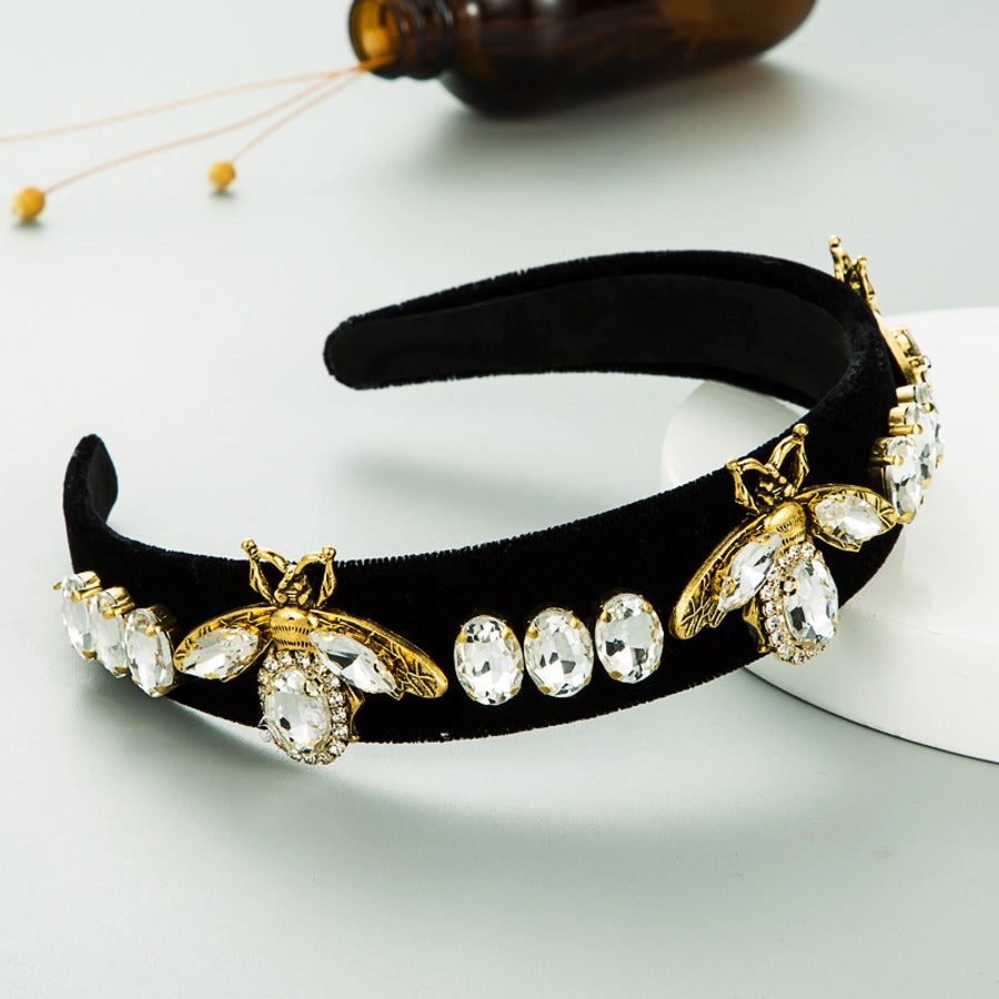 alloy bee diamond-studded gold velvet headband