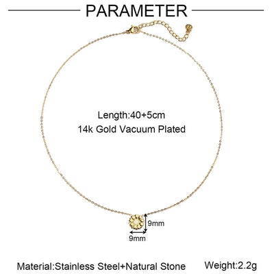 Jewelry Retro French Style Daisy Titanium Steel Natural Stone 14K Gold Plated Plating Inlay Pendant Necklace