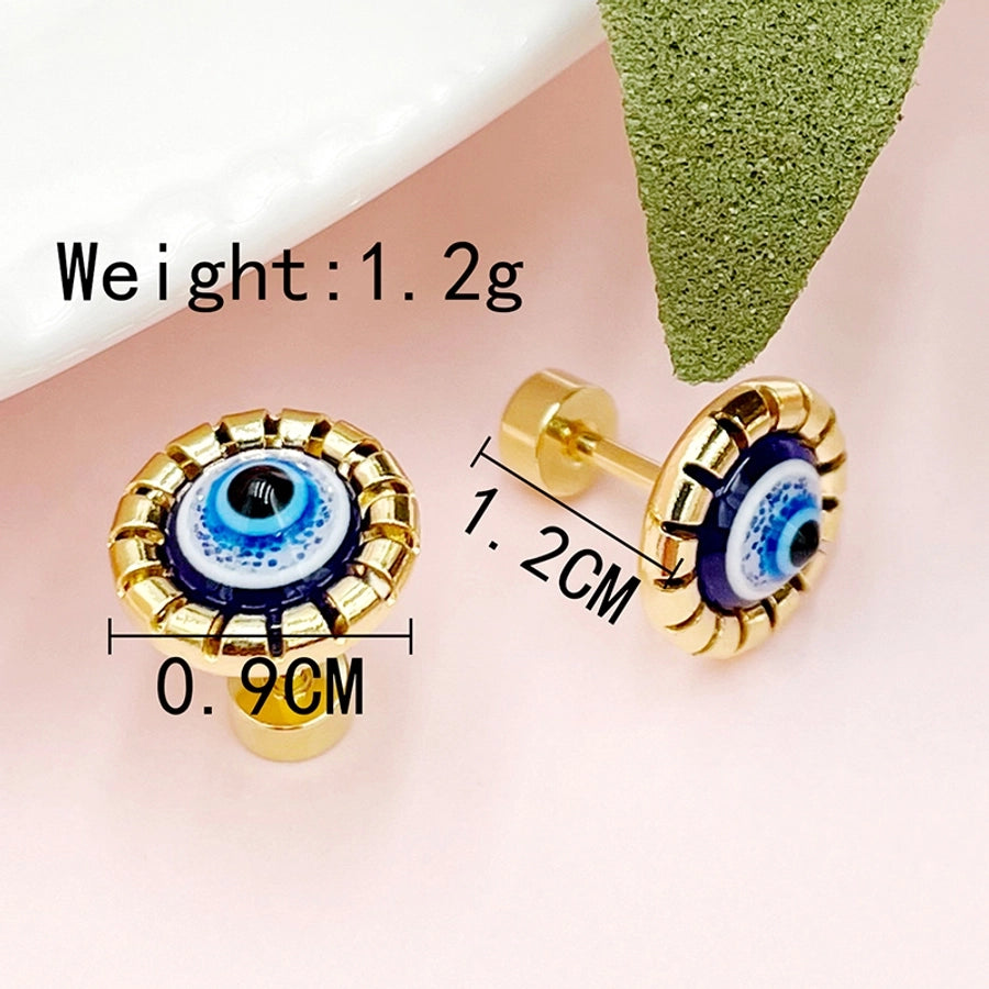 Jewelry Elegant Baroque Style Devil's Eye Square Rhombus 304 Stainless Steel Zircon 14K Gold Plated Enamel Inlay Jewelry Set