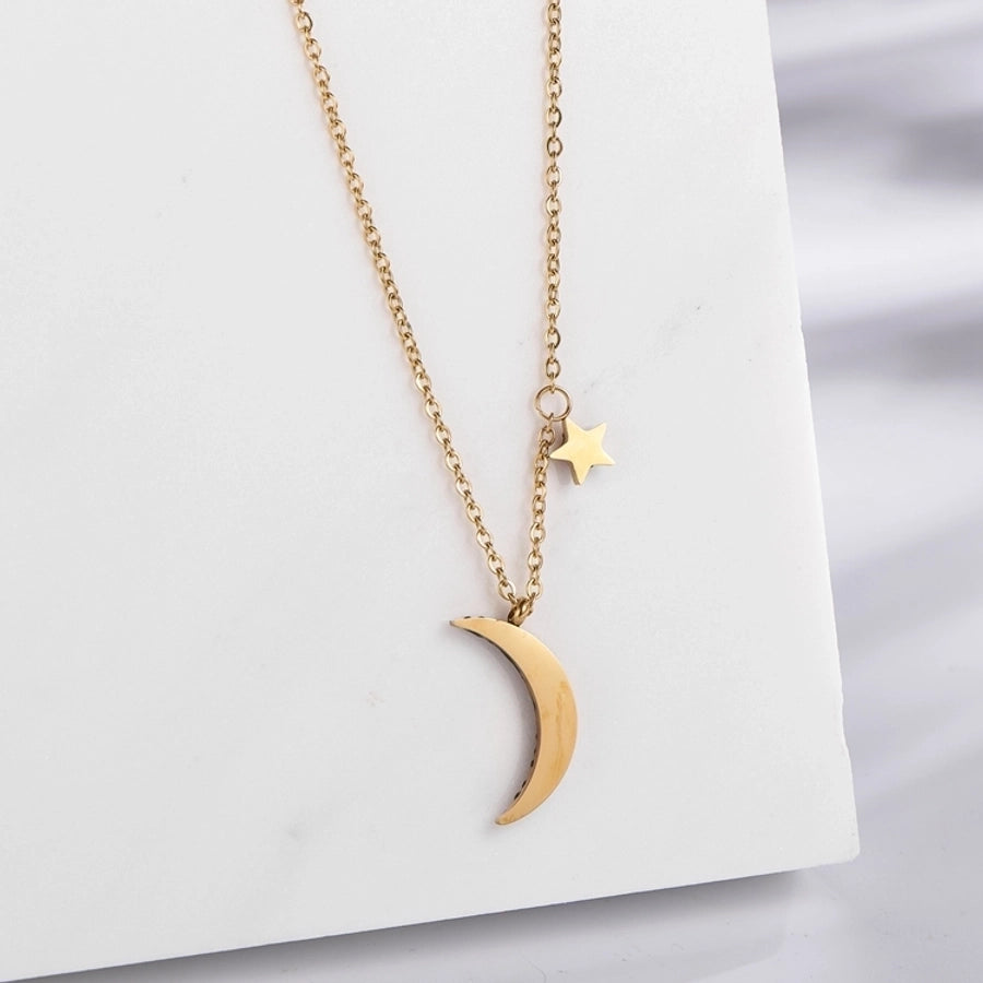 Jewelry Vintage Style Simple Style Star Moon 304 Stainless Steel Gold Plated Star Pendant Necklace