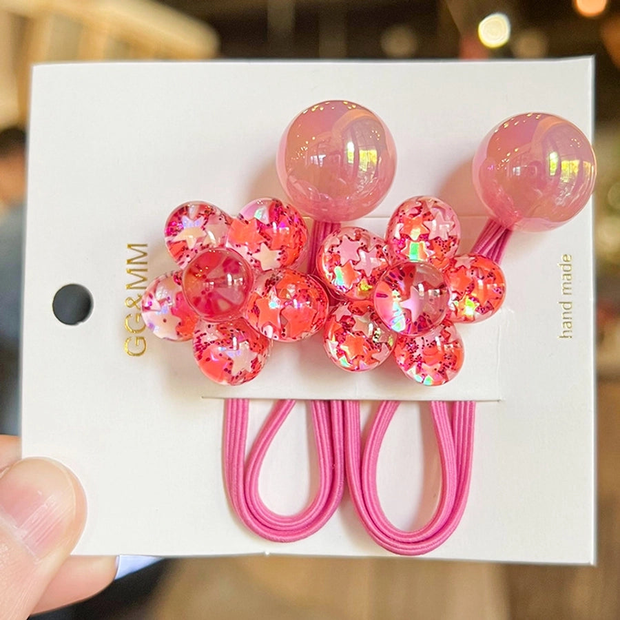 Korean style hair accessories new style onion pink five-petal flower jelly beads winding rubber band girls' hair rope hair band Braid hair rope headdress