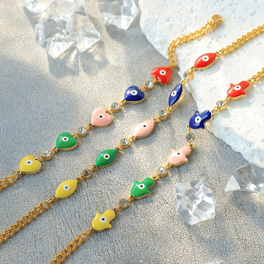 Funny Modern Style Simple Style Palm Heart Shape Eye 304 Stainless Steel 14K Gold Plated Bracelets In Bulk