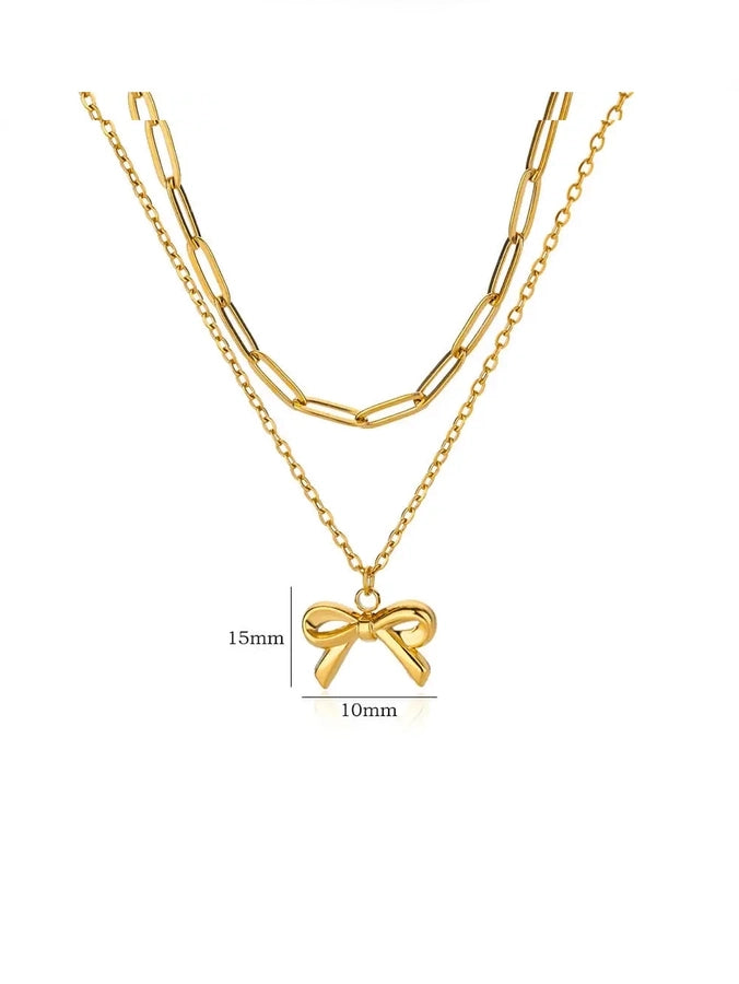 Jewelry Elegant Streetwear Bow Knot 304 Stainless Steel Plating Double Layer Necklaces