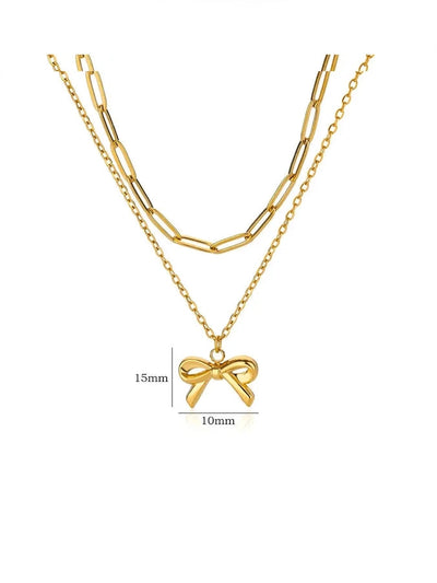 Jewelry Elegant Streetwear Bow Knot 304 Stainless Steel Plating Double Layer Necklaces