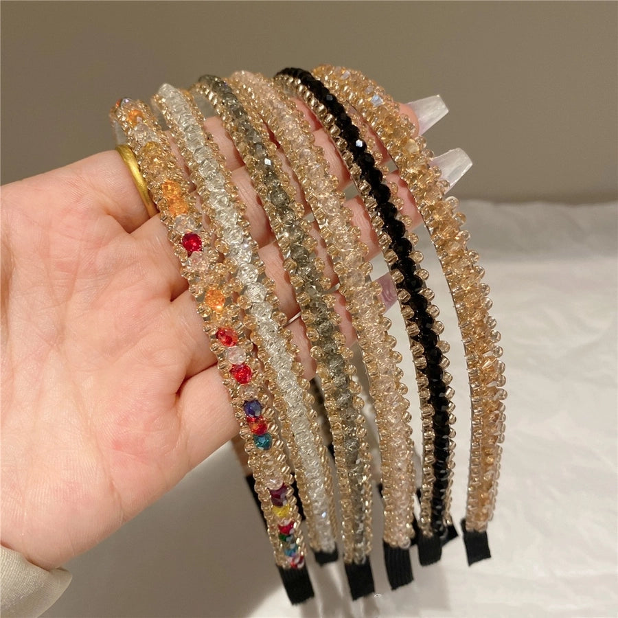 Women's Simple Style Shiny Solid Color Artificial Crystal Diamond Hair Band