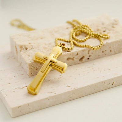Jewelry IG Style Hip-Hop Cross 304 Stainless Steel 18K Gold Plated Layered Plating Three-dimensional Pendant Necklace
