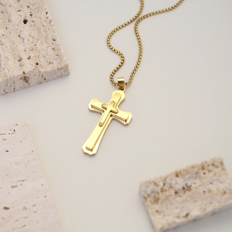Jewelry IG Style Hip-Hop Cross 304 Stainless Steel 18K Gold Plated Layered Plating Three-dimensional Pendant Necklace