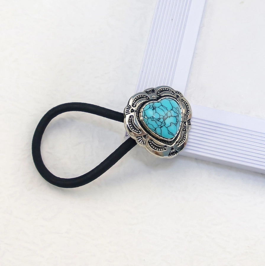 Women's Classical Ethnic Style Classic Style Cross Round Cattle Alloy Polyester Inlay Turquoise Hair Tie