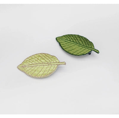 Green leaves embroidered hairpin sweet side clip Sen women's literary retro hairpin small fresh clip
