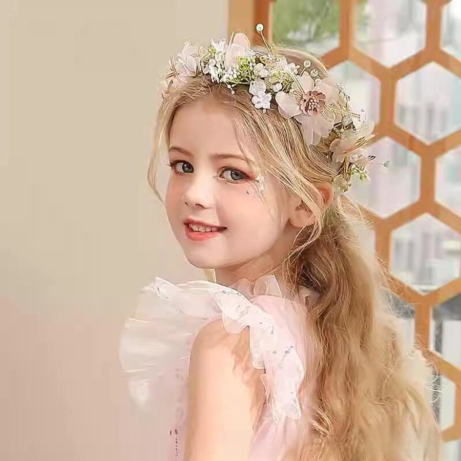 Children's Wreath Headwear Princess Super Fairy Strap Pearl Headband Wedding Flower Girl Headband Mori Headband Hair Accessories
