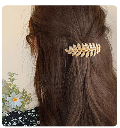 women's lady simple style leaves metal hair clip