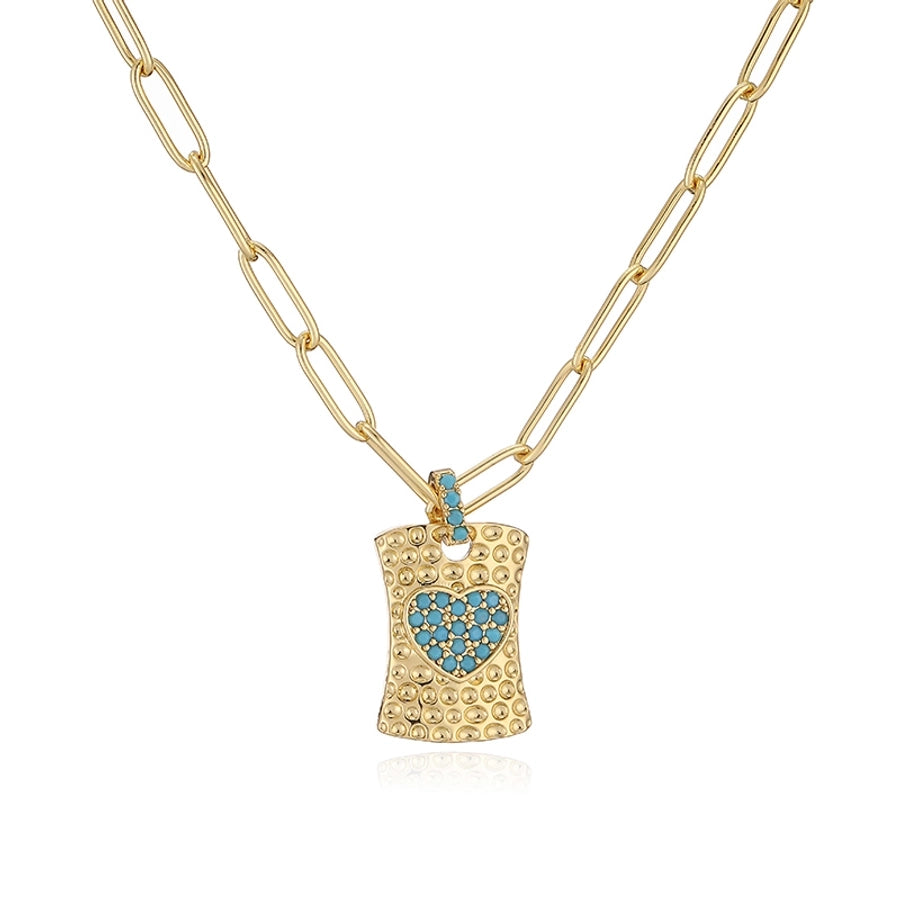 Jewelry Hip-Hop Shiny Heart Shape Copper Copper Zircon 18K Gold Plated Inlay Pendant Necklace