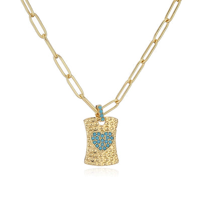 Jewelry Hip-Hop Shiny Heart Shape Copper Copper Zircon 18K Gold Plated Inlay Pendant Necklace