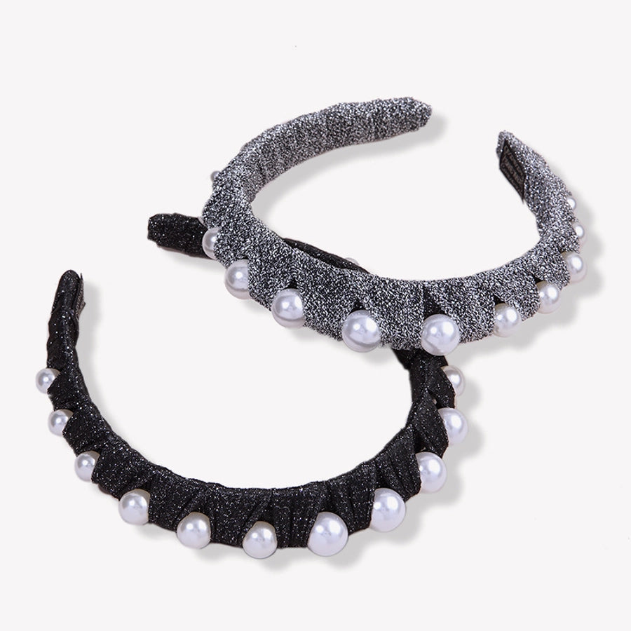 Women's Elegant Solid Color Imitation Pearl Cloth Hair Band