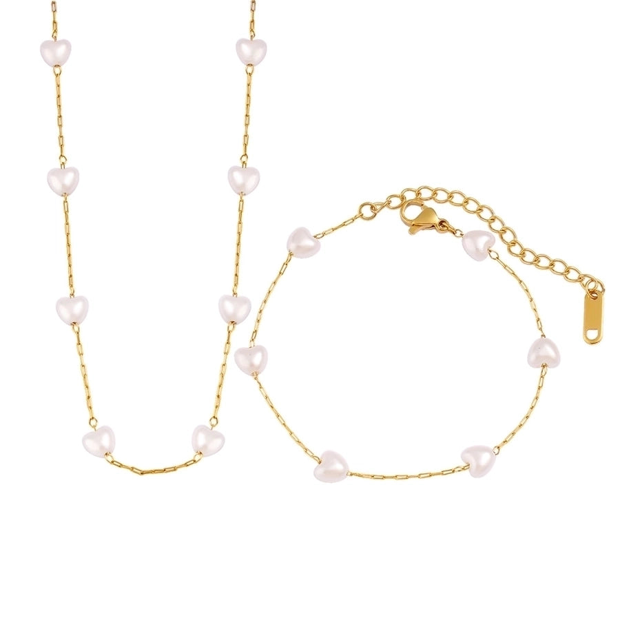 Jewelry Vacation Simple Style Heart Shape 304 Stainless Steel 18K Gold Plated Bracelets Necklace