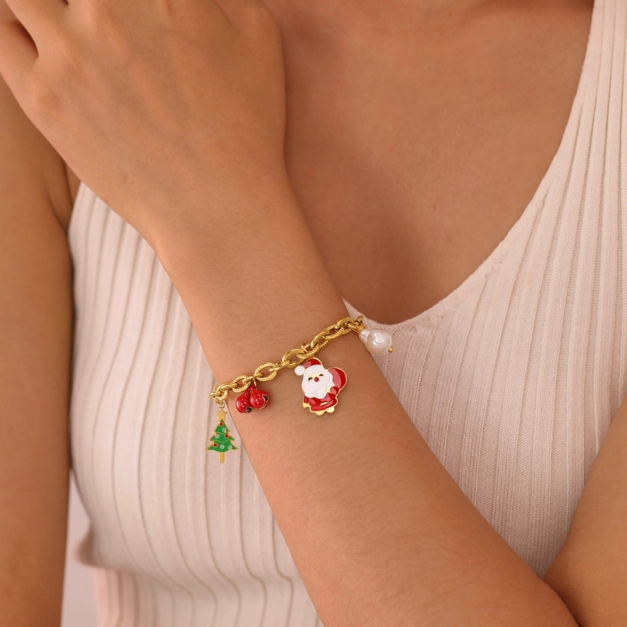 Simple Style Christmas Tree Santa Claus Christmas Socks 304 Stainless Steel cable chain Bracelets In Bulk