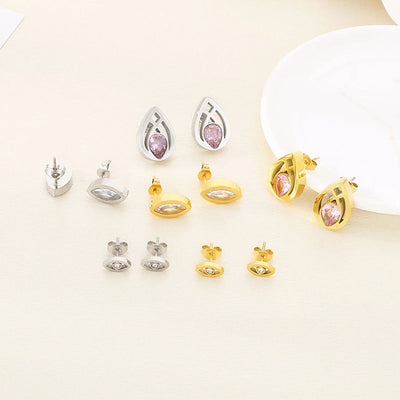 1 Pair Vintage Style Water Droplets Hollow Out Inlay 304 Stainless Steel Zircon 18K Gold Plated Ear Studs