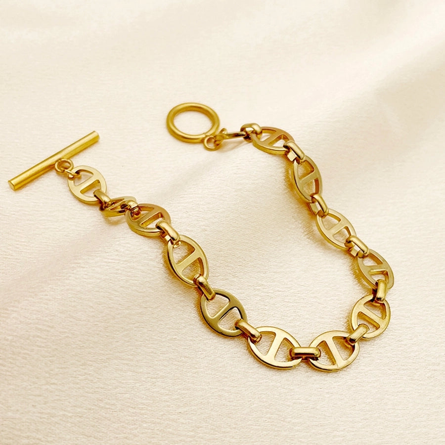 Elegant Classic Style Roman Style Oval Pig nose 304 Stainless Steel 14K Gold Plated Bracelets In Bulk