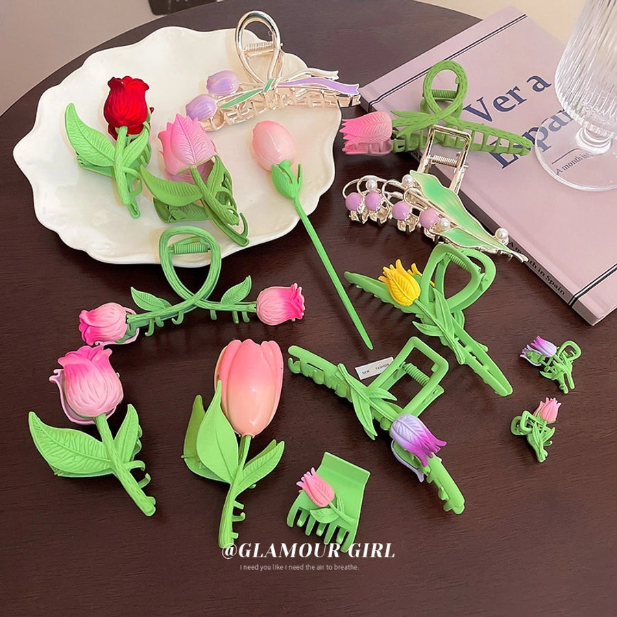 japanese style flower alloy stoving varnish hair claws 1 piece