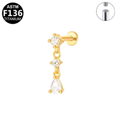 1 Piece Lip Rings Luxurious Classic Style Shiny Round Water Droplets Pure Titanium Titanium Alloy Zircon 14K Gold Plated White Gold Plated Lip Rings Ear Cartilage Rings & Studs