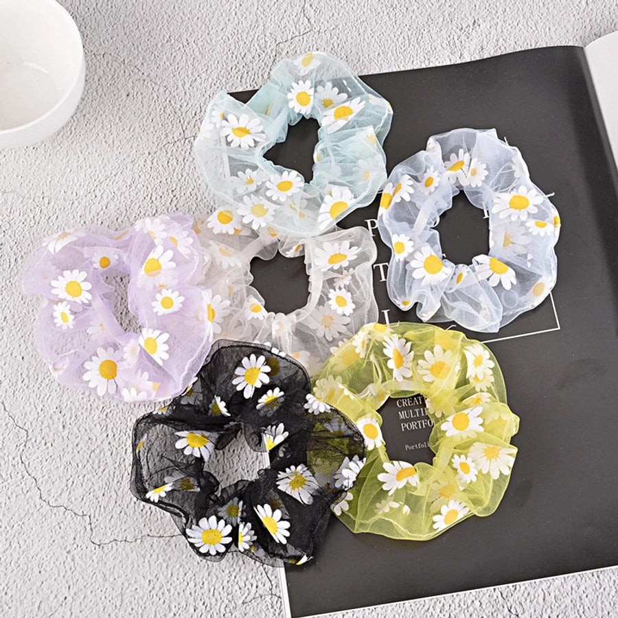 korean simple mesh daisy hair scrunchies