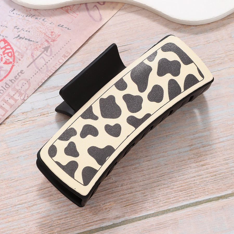 retro color block plastic resin printing hair claws