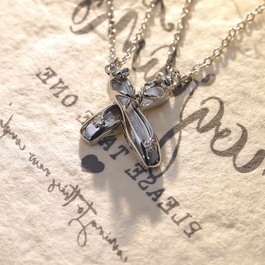 Jewelry Cute Pastoral Ballet shoes Copper Zircon 14K Gold Plated White Gold Plated Pendant Necklace