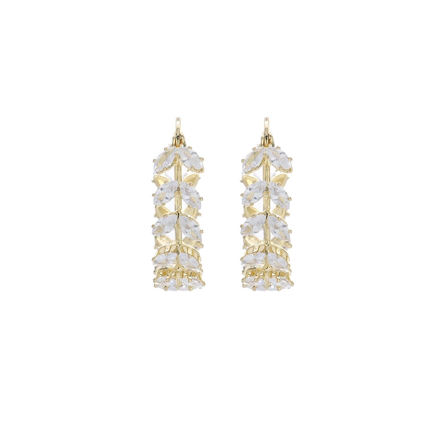 1 Pair Simple Style Classic Style Geometric Leaf Inlay Copper Zircon 14K Gold Plated Earrings