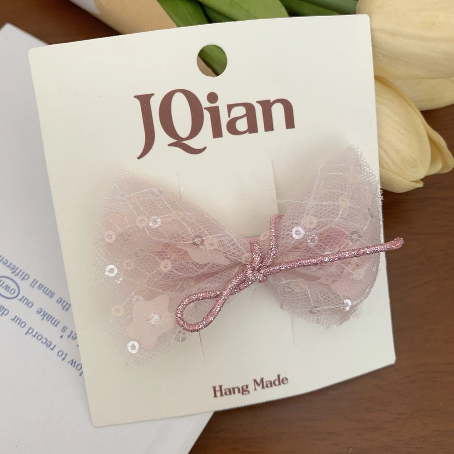 Women's Cute Sweet Korean Style Bow Knot Gauze Sequins Handmade Lace Hair Clip Hair Tie