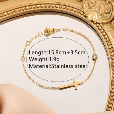 Jewelry Simple Style Classic Style Commute Cross 304 Stainless Steel Artificial Rhinestones 18K Gold Plated Plating Jewelry Set