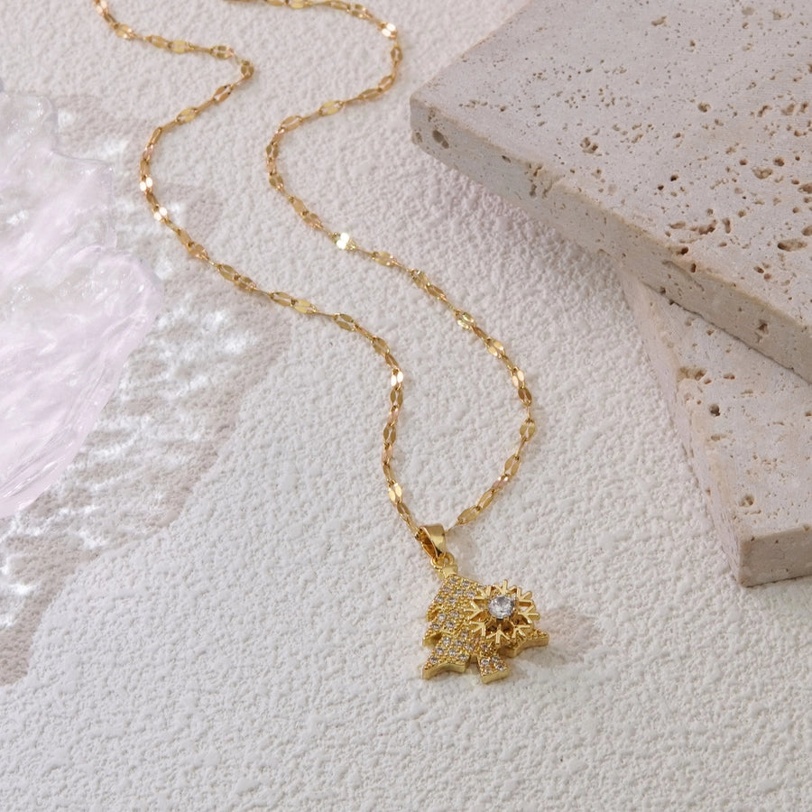 Jewelry Sweet Simple Style Christmas Tree Snowflake 304 Stainless Steel 18K Gold Plated Plating Pendant Necklace