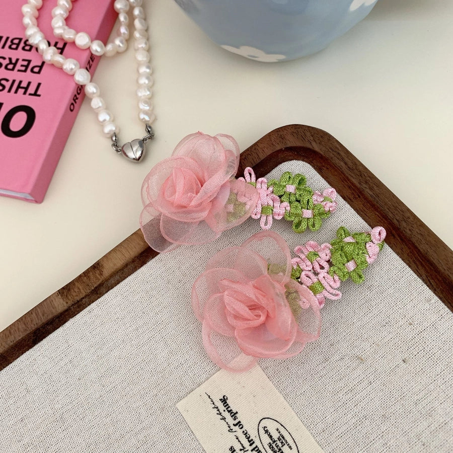 Korean Style Net Yarn Flowers Side Clip Side Fringe Hairpin Female Forehead Exquisite 2024 New Short Hair Headwear Female BB Clip