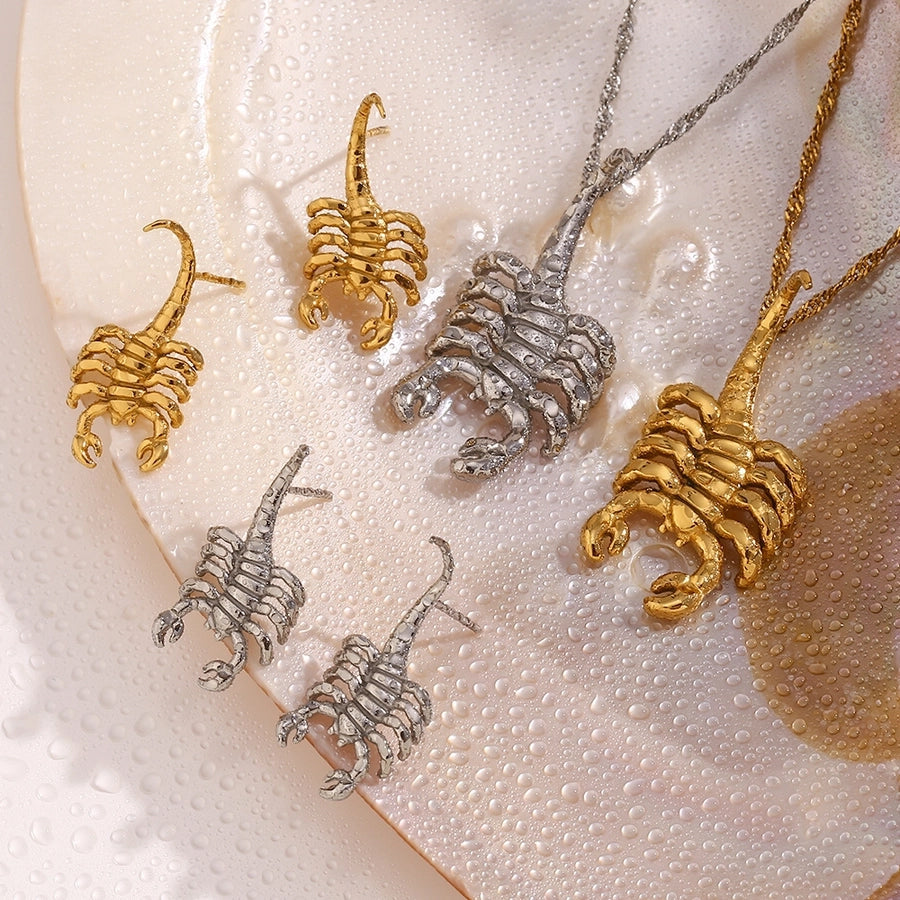 Jewelry Hip-Hop Simple Style Scorpion 304 Stainless Steel Titanium Steel 18K Gold Plated Earrings Necklace