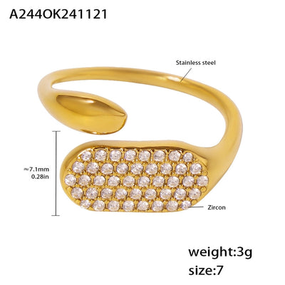 Jewelry Elegant Luxurious Geometric 304 Stainless Steel Zircon 18K Gold Plated Inlay Open Rings