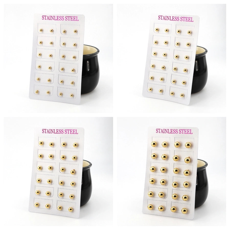 12 pairs Casual Simple Style Classic Style Round Plating 304 Stainless Steel Gold Plated Ear Studs