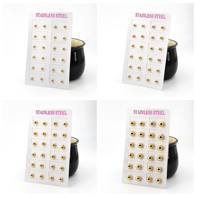 12 pairs Casual Simple Style Classic Style Round Plating 304 Stainless Steel Gold Plated Ear Studs