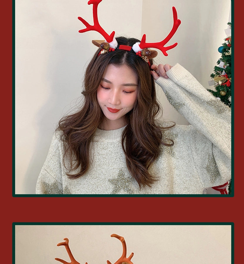 Internet Celebrity  Christmas Girl Heart Christmas Hair Band Cute Elk Horn Hair Accessories Pressure Hair Band