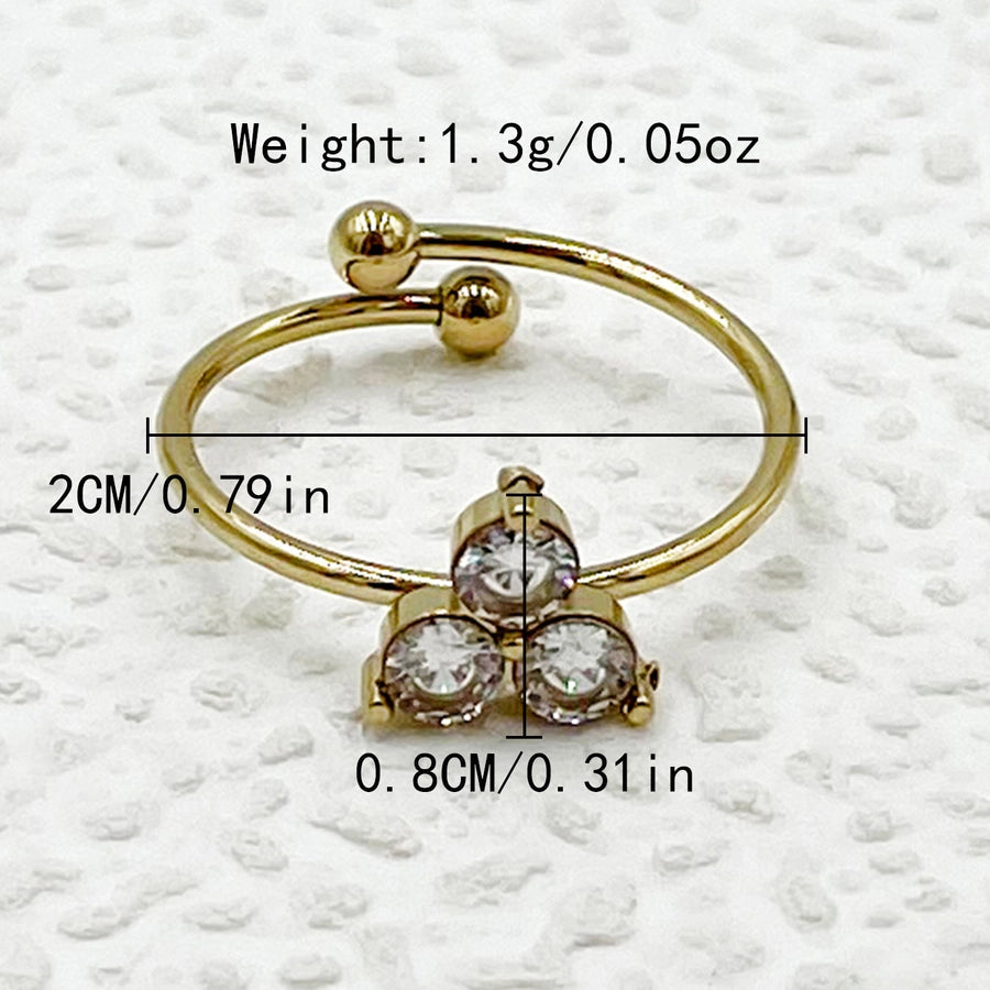 Jewelry Casual Sweet Simple Style Geometric Leaves Flower 304 Stainless Steel Zircon 14K Gold Plated Inlay Open Rings