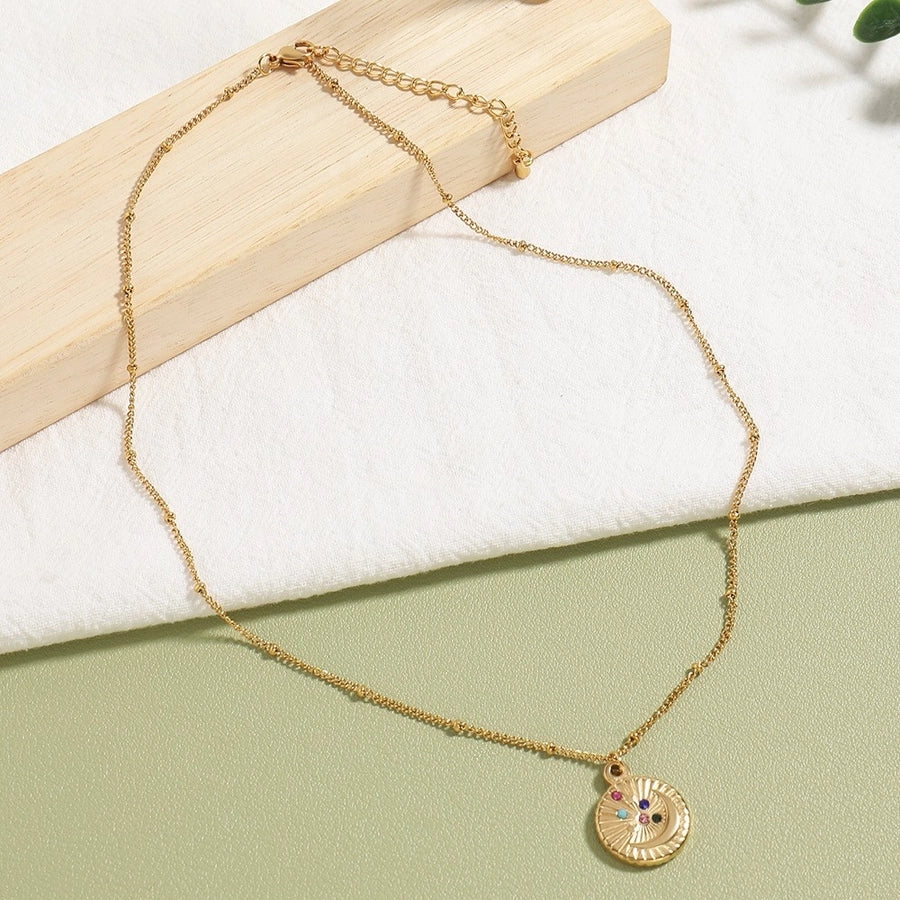 Jewelry Vintage Style Irregular Round Square 304 Stainless Steel Rhinestones Plating Inlay Pendant Necklace