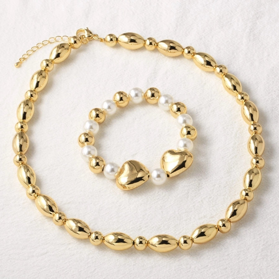 Copper 18K Gold Plated Plating Heart Shape Bracelets Necklace