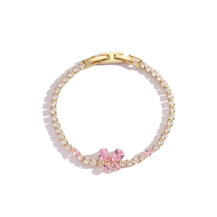 Copper Plating Inlay Heart Shape Bow Knot Zircon Bracelets