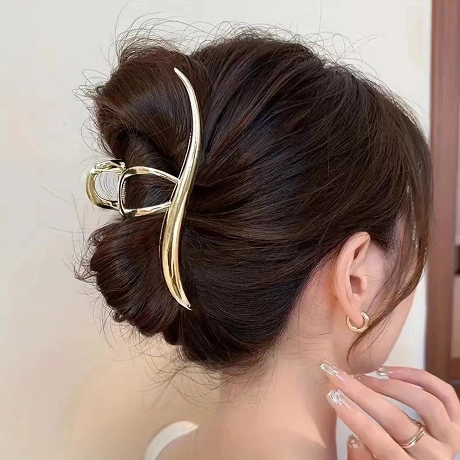 Simple Fashionable Golden Line Sense Large Shark Clip Back Head Grip Fashion Elegant Hairware