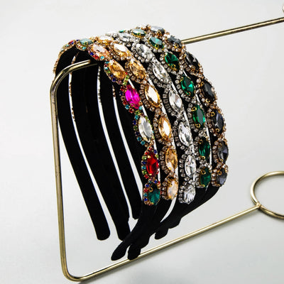 ig style shiny oval cloth inlay rhinestones hair band
