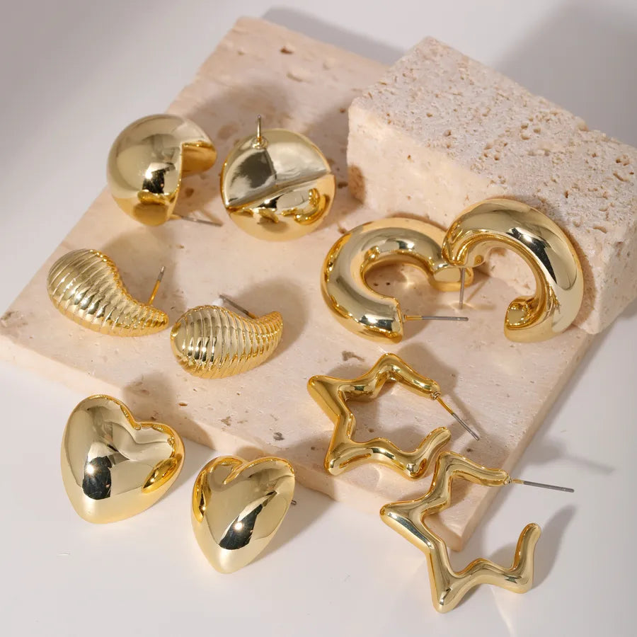 1 Pair Basic Classic Style Geometric Star Heart Shape Irregular CCB K Gold Plated Stud Earrings